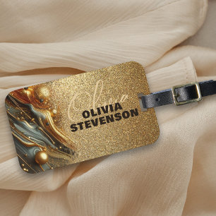 Étiquette À Bagage Parties scintillant Glam de luxe Golden Swirls