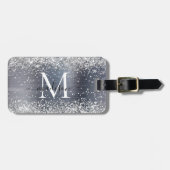 Étiquette À Bagage Parties scintillant gris argent brossé Monogramme  (Devant horizontal)