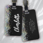 Étiquette À Bagage Parties scintillant holographique de luxe noir per<br><div class="desc">Augmentez votre bagage avec cette superbe étiquette personnalisée</div>