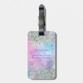 Étiquette À Bagage Parties scintillant holographique Rainbow Pastels  (Dos Vertical)