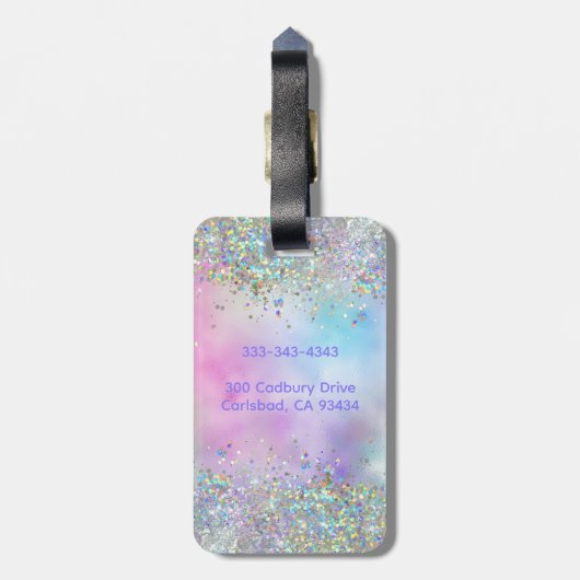 Étiquette À Bagage Parties scintillant holographique Rainbow Pastels (Dos Vertical)