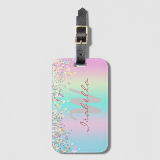 Étiquette À Bagage Parties scintillant holographique Unicorn (Devant Vertical)