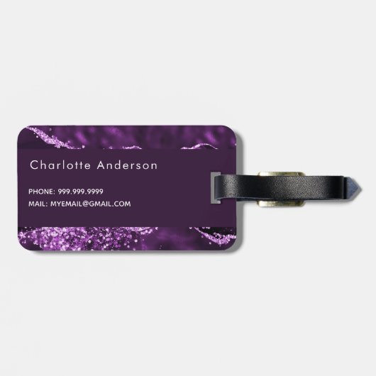 Étiquette À Bagage Parties scintillant mauve agneau rose nom or (Dos horizontal)
