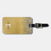 Étiquette À Bagage Parties scintillant métal brossé or Script Monogra (Devant horizontal)