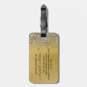 Étiquette À Bagage Parties scintillant métal brossé or Script Monogra (Dos Vertical)
