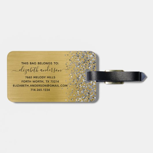 Étiquette À Bagage Parties scintillant métal brossé or Script Monogra (Dos horizontal)