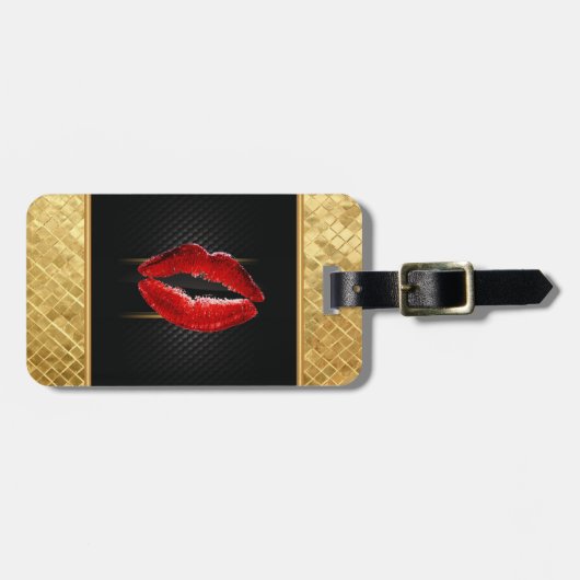 Étiquette À Bagage Parties scintillant moderne et élégante lèvres rou (Devant horizontal)
