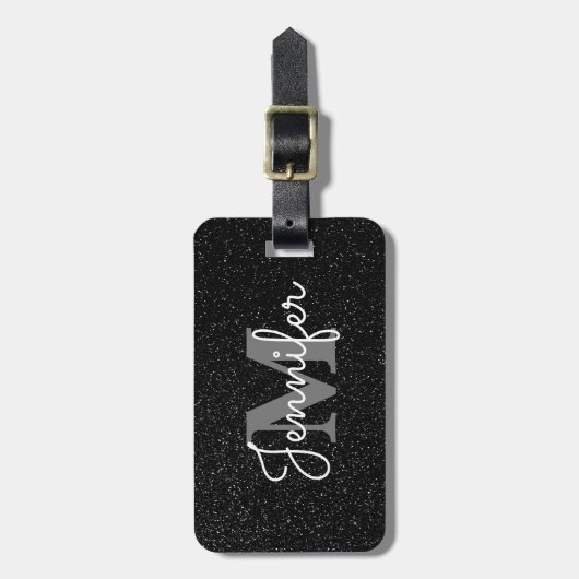 Étiquette À Bagage Parties scintillant noire (Devant Vertical)