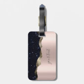 Étiquette À Bagage Parties scintillant noire moderne Rose or Monogram (Dos Vertical)