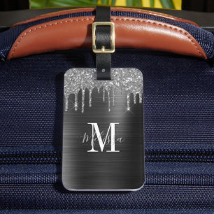 Étiquette À Bagage Parties scintillant noire monogramme Lecteur en mé