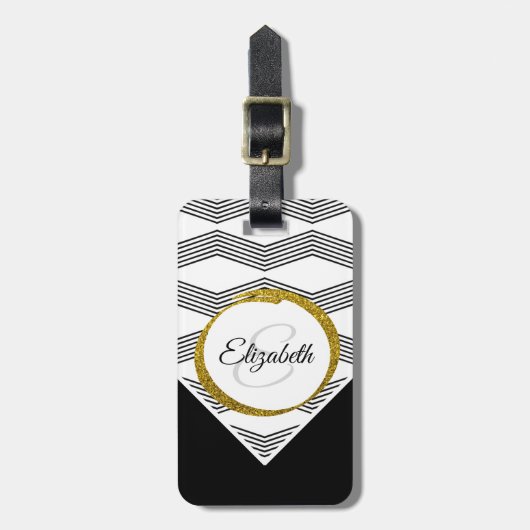 Étiquette À Bagage Parties scintillant or élégant Lettre initiale Mon (Devant Vertical)