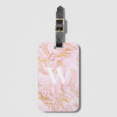 Étiquette À Bagage Parties scintillant or en marbre rose Monogramme (Devant Vertical)