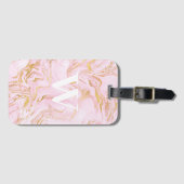Étiquette À Bagage Parties scintillant or en marbre rose Monogramme (Devant Horizontal)