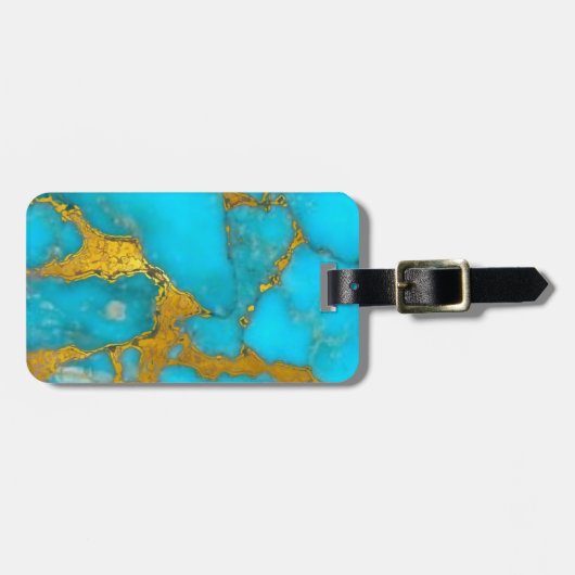 Étiquette À Bagage Parties scintillant OR en marbre turquoise - AJOUT (Devant horizontal)