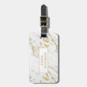 Étiquette À Bagage Parties scintillant Or Et Motif Marbre blanc (Devant Vertical)