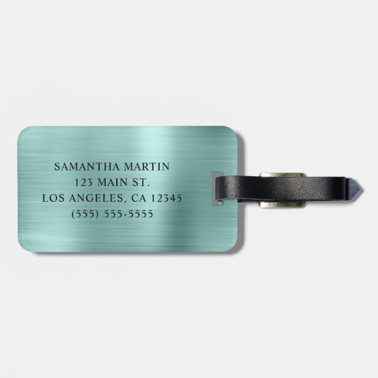 Étiquette À Bagage Parties scintillant or Pale Turquoise Foil Fancy M (Dos horizontal)