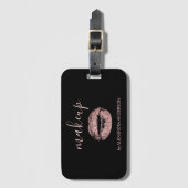 Étiquette À Bagage Parties scintillant or rose et maquillage en bâton (Devant Vertical)