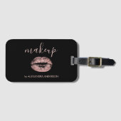 Étiquette À Bagage Parties scintillant or rose et maquillage en bâton (Devant Horizontal)