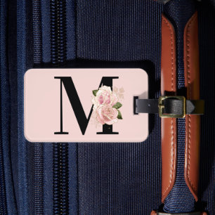 Étiquette À Bagage Parties scintillant or rose flou et monogramme noi