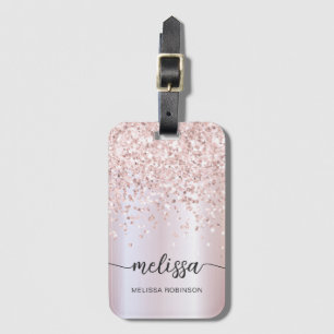 Étiquette À Bagage Parties scintillant or Rose métal filaire Monogram