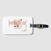 Étiquette À Bagage Parties scintillant or Rose pâle Floral Monogramm (Devant Horizontal)