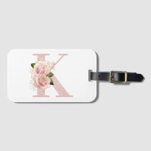 Étiquette À Bagage Parties scintillant or Rose pâle Floral Monogramm