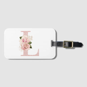 Étiquette À Bagage Parties scintillant or Rose pâle florale Monogram