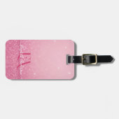 Étiquette À Bagage Parties scintillant rose avec nom et initiales - (Devant horizontal)