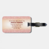 Étiquette À Bagage Parties scintillant rose brossé métal Script Bagag (Dos horizontal)