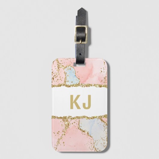 Étiquette À Bagage Parties scintillant rose Filles Monogrammes Initia (Devant Vertical)