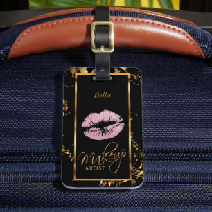 Étiquette À Bagage Parties scintillant rose lèvres sur Marble Gold -