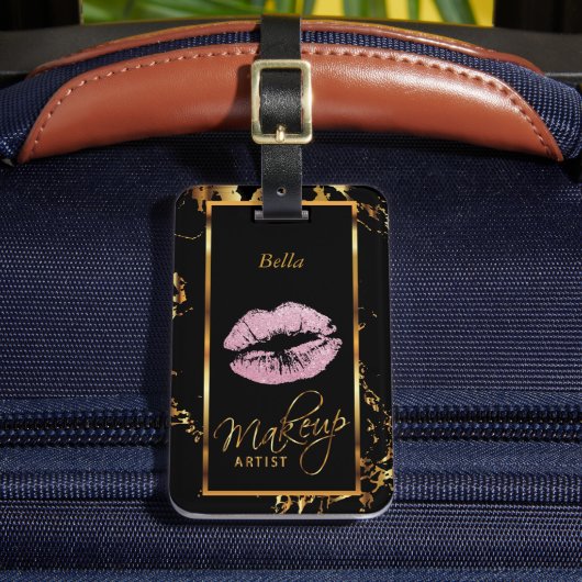 Étiquette À Bagage Parties scintillant rose lèvres sur Marble Gold - (Insitu Rectoal 2)