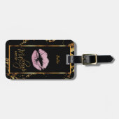 Étiquette À Bagage Parties scintillant rose lèvres sur Marble Gold - (Devant horizontal)