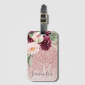 Étiquette À Bagage Parties scintillant rose moderne et flamme à fleur (Devant Vertical)