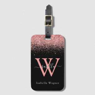 Étiquette À Bagage Parties scintillant rose noir élégant Script