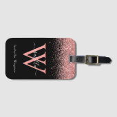 Étiquette À Bagage Parties scintillant rose noir élégant Script (Devant Horizontal)