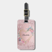 Étiquette À Bagage Parties scintillant rose pâle goutte à goutte nom (Devant Vertical)