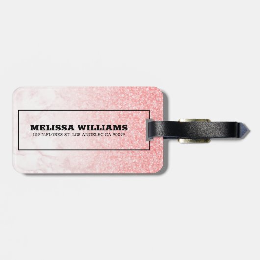 Étiquette À Bagage Parties scintillant rose rose or marbre ombre (Dos horizontal)