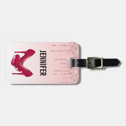 Étiquette À Bagage Parties scintillant roses modernes et talons hauts (Devant horizontal)