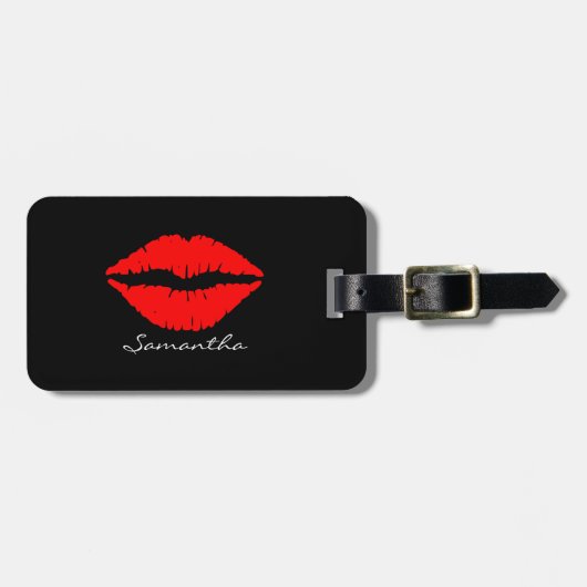 Étiquette À Bagage Parties scintillant rouge lèvres Nom personnalisé (Devant horizontal)