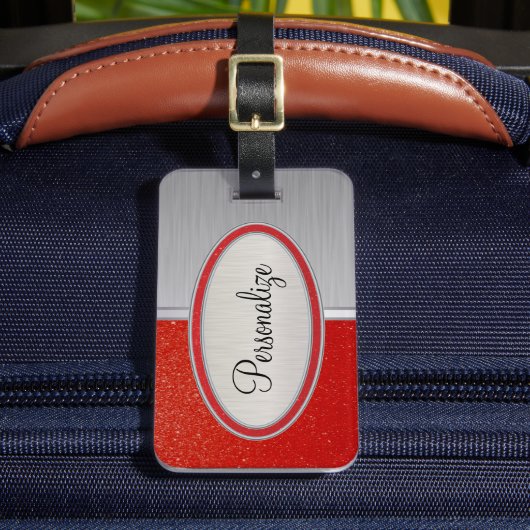 Étiquette À Bagage Parties scintillant rouge profonde et acier brossé (Insitu Rectoal 2)