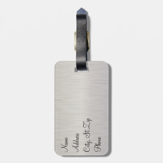 Étiquette À Bagage Parties scintillant rouge profonde et acier brossé (Dos Vertical)