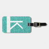 Étiquette À Bagage Parties scintillant Turquoise Aqua Monogramme mode (Devant horizontal)