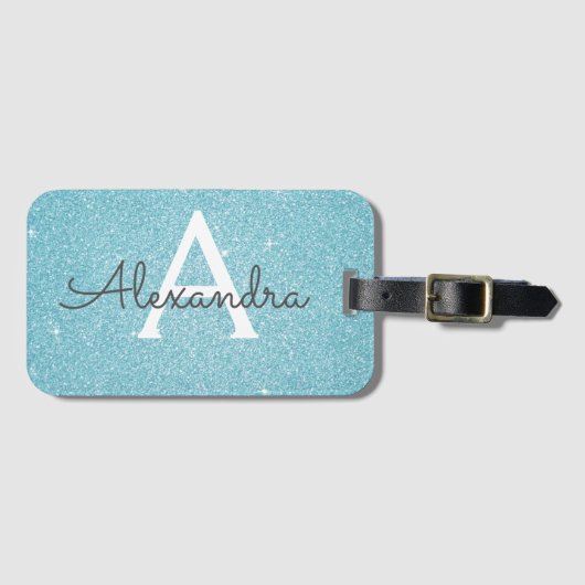Étiquette À Bagage Parties scintillant turquoise Bleu Étincelle Nom d (Devant Horizontal)