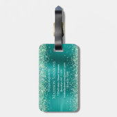 Étiquette À Bagage Parties scintillant verte turquoise brossé Monogra (Dos Vertical)
