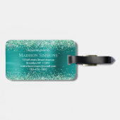 Étiquette À Bagage Parties scintillant verte turquoise brossé Monogra (Dos horizontal)