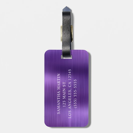 Étiquette À Bagage Parties scintillant violet Améthyste Foil Fancy Mo (Dos Vertical)