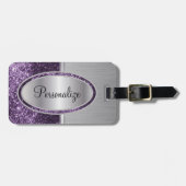 Étiquette À Bagage Parties scintillant violet et brosse métallique ac (Devant horizontal)