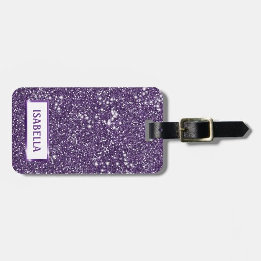 Étiquette À Bagage Parties scintillant violet Faux, texture Look avec (Devant horizontal)