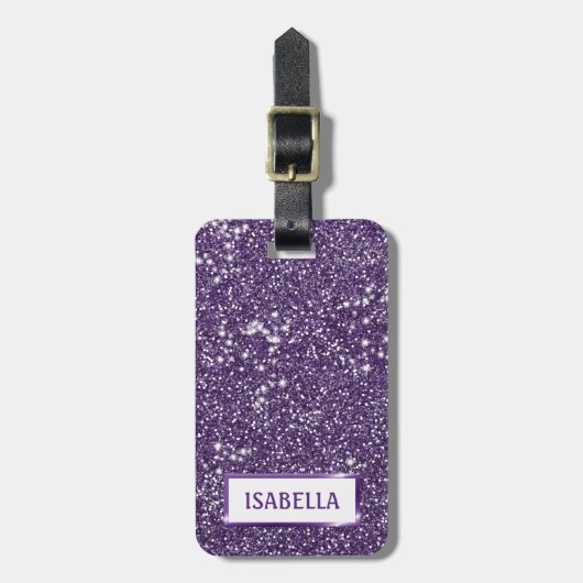 Étiquette À Bagage Parties scintillant violet Faux, texture Look avec (Devant Vertical)